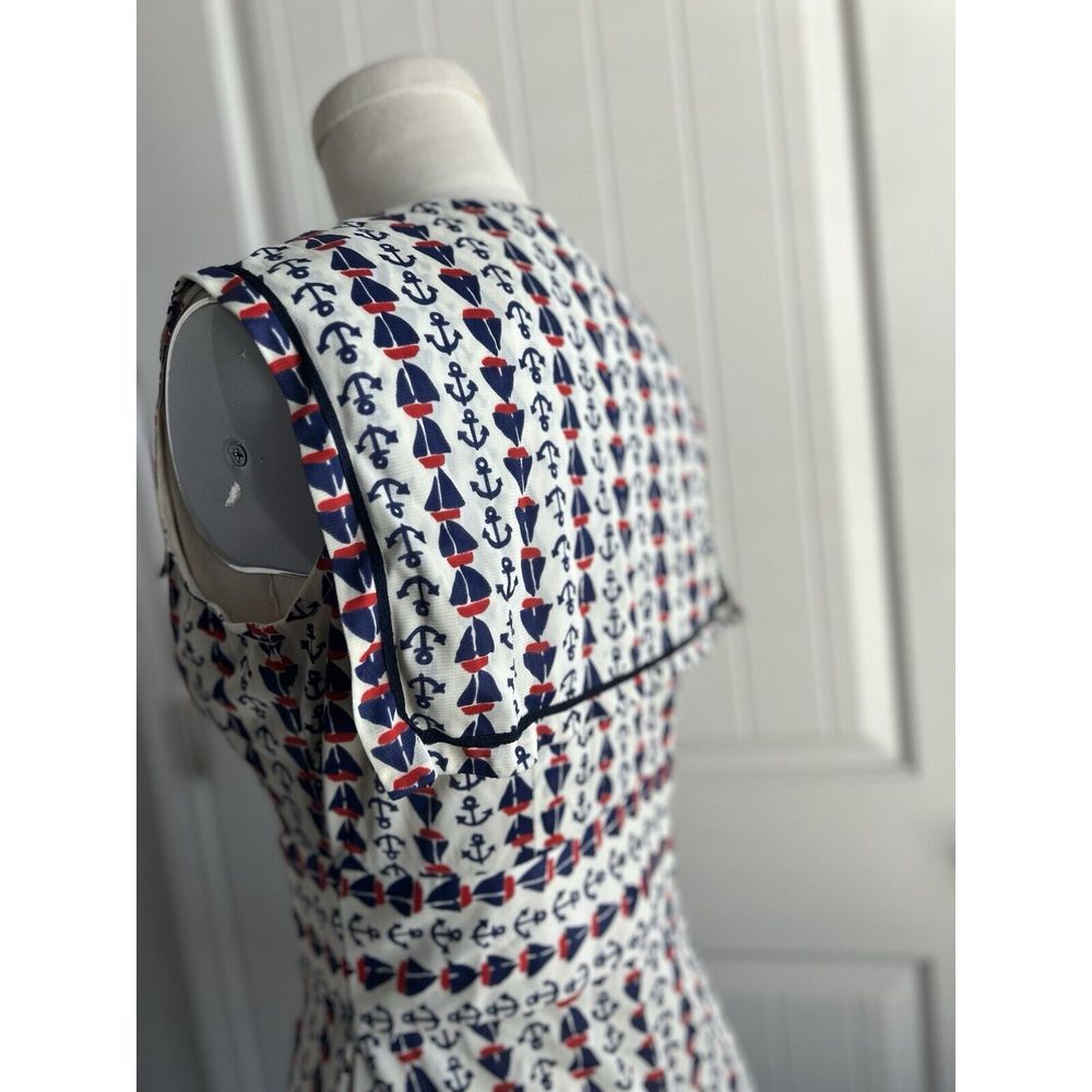 Vintage 60s Sailor Nautical Style Sleeveless Mini Dress Scooter Skirt Small - Picture 9 of 16